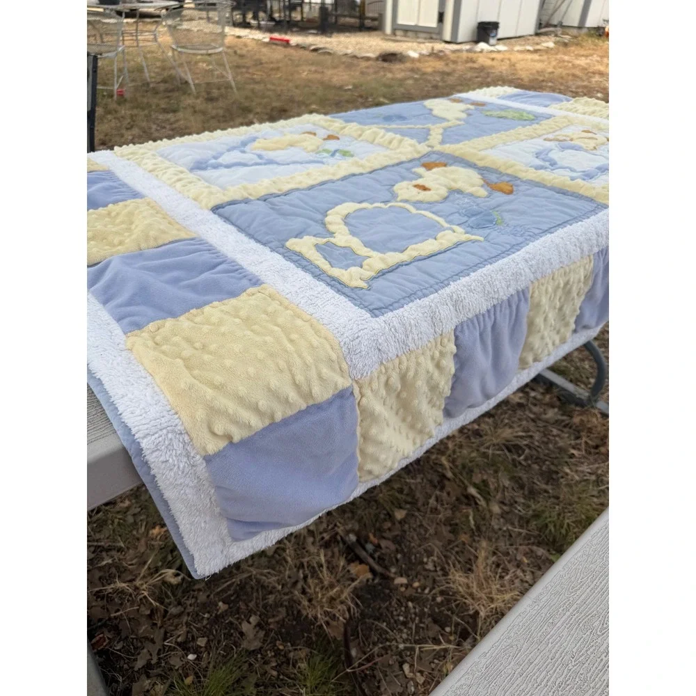 Handmade Baby Quilt Blue Yellow Minky Dot Duck Frog Alphabet Nursery Blanket